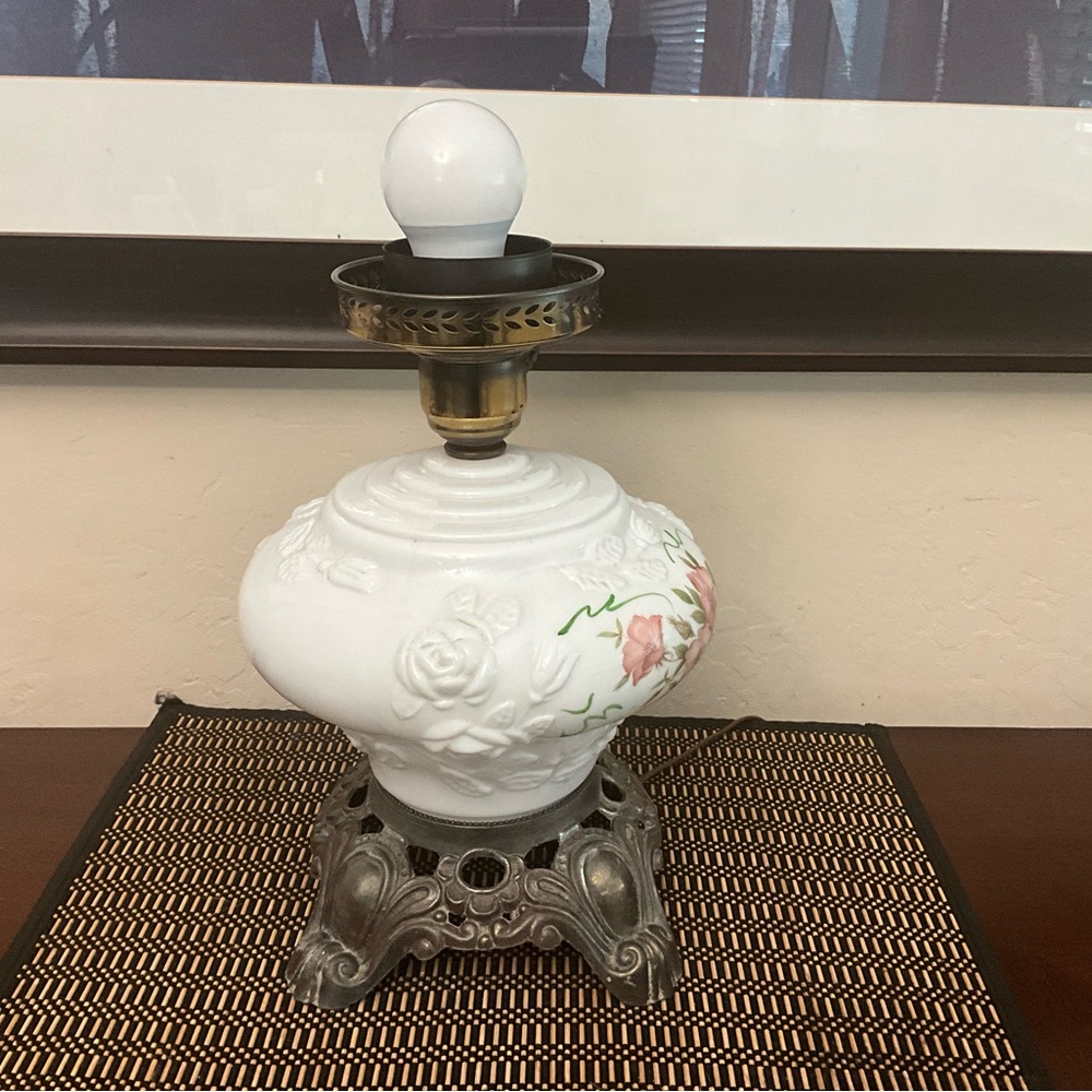 Phoenix Lamps milk glass Wild Rose #906